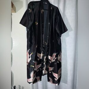 Elegant Black Kimono with Crane Design